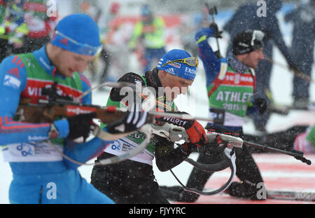 Oslo, Norway. 03rd Mar, 2016. Biathlete Erik Lesser of Germany in action during a training session at the Biathlon World Championships, in the Holmenkollen Ski Arena, Oslo, Norway, 04 March 2016. Credit:  dpa picture alliance/Alamy Live News Stock Photo