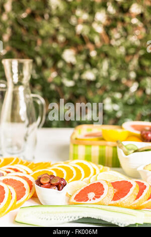 Detox citrus infused water as a refreshing summer drink. Stock Photo