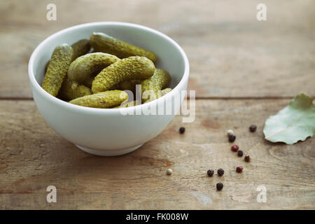 Bowl of Pickled Gherkins Stock Photo