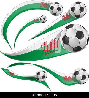 wales flag set with soccer ball isolated Stock Vector