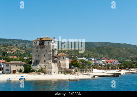 Prosphorios Tower, Ouranoupoli, Stagira-Akanthos, Athos Peninsula, Chalcidice, Greece Stock Photo