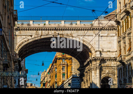 Italy Liguria  Genoa Via XX Settembre - View With Ponte Monumentale Stock Photo