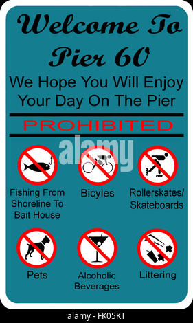 Welcome To Pier 60 prohibited sign Stock Photo