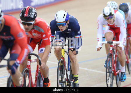 Lee valley Velo Centre, London, UK. 4th March, 2016. Lee Valley Velo Centre, London UK. 04th Mar, 2016. UCI Track Cycling World Championships Mens Ominum Scratch. BOUDAT Thomas (FRANCE) © Action Plus Sports/Alamy Live News Credit:  Action Plus Sports Images/Alamy Live News Stock Photo