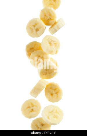 Banana slices falling Stock Photo