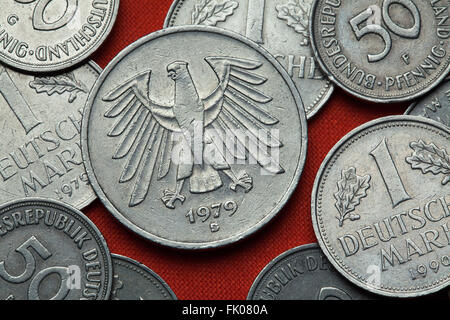 Coins of Germany. German eagle depicted in the German five Deutsche Mark coin (1979). Stock Photo