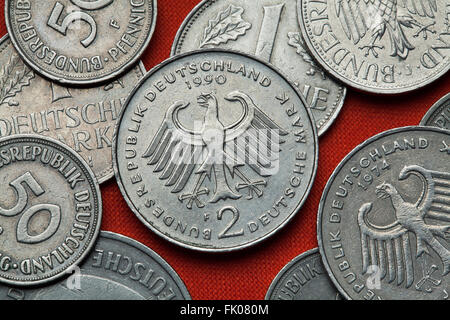 Coins of Germany. German eagle depicted in the German two Deutsche Mark coin. Stock Photo