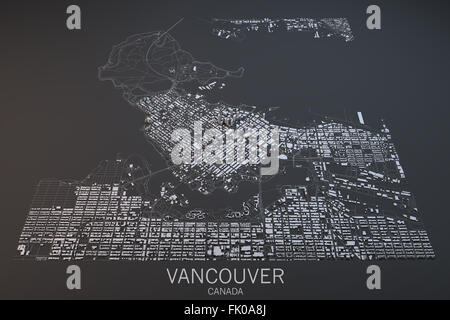 Vancouver, map, satellite view, British Columbia, Canada Stock Photo