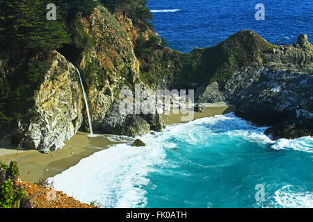 Mcway falls viewed from the overlook in Big Sur, California, at the Julia Pfeiffer Burns State Park Stock Photo