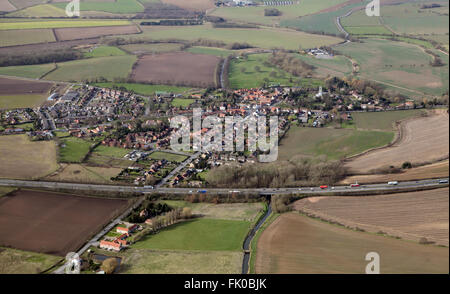 aerial view of the A1 dual carriageway at Blyth village, Nottinghamshire, UK Stock Photo