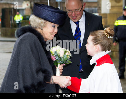 Dutch Princess Beatrix (L) attends a meeting to mark the completion of the interior of the restored nave of the Kathedrale Basiliek Sint Bavo in Haarlem, 4 March 2016. Photo: Albert Philip van der Werf/RPE/ - NO SALES - Stock Photo