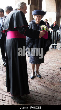 Dutch Princess Beatrix attends a meeting to mark the completion of the interior of the restored nave of the Kathedrale Basiliek Sint Bavo in Haarlem, 4 March 2016. Photo: Albert Philip van der Werf/RPE/ - NO SALES - Stock Photo