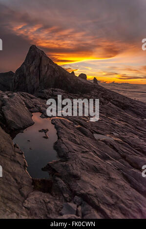 Mount Kinabalu, near Low's Peak, about 3900m. This is sunrise. Stock Photo