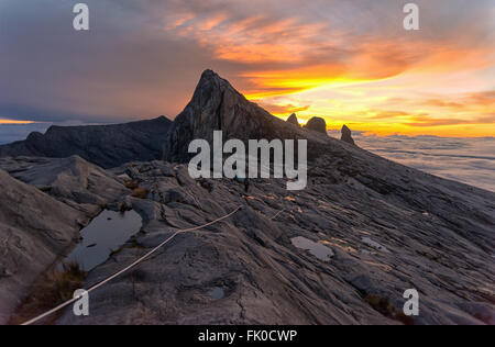 Mount Kinabalu, near Low's Peak, about 3900m. This is sunrise. Stock Photo