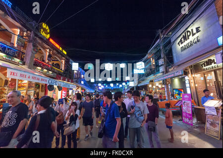 Siem Reap, Cambodia - 6 DEC 2015: Pub Street in Siem Reap, the most popular place for outsider. Stock Photo