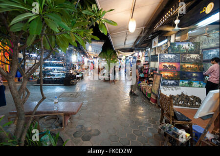 Siem Reap, Cambodia - 6 DEC 2015: Pub Street in Siem Reap, the most popular place for outsider. Stock Photo