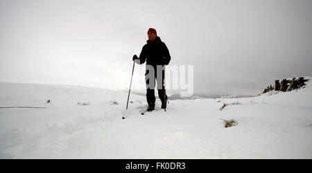 Derbyshire, UK. 04th Mar, 2016. The snow storms in Derbyshire today meant that adventure photographer Doug Blane was able to do some Nordic XC skiing above the Goyt Valley, Buxton Derbyshire 2016 Peak District National Park Stock Photo