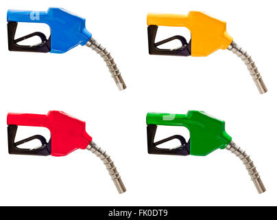 Gasoline Fuel Nozzles in Four Colors Stock Photo