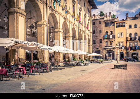 Arezzo city travel and tourism destination concept. Italy flag and