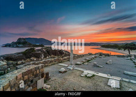 Sunset in Saint Stefanos beach in Kos island Greece Stock Photo