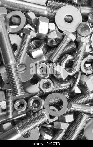 A mixture of stainless steel nuts bolts and washers Stock Photo