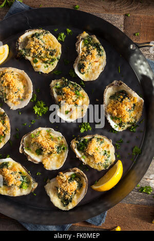 Homemade Creamy Oysters Rockefeller with Cheese and Spinach Stock Photo