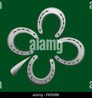 Horseshoes forming a clover leaf as a symbol for good luck. Stock Photo