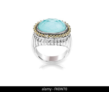 Turquoise silver fashion ring cushion cut isolated on white Stock Photo