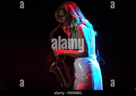 Jakarta, Indonesia. 4th Mar, 2016. Dutch saxophonist Candy Dulfer performs during the Jakarta International Java Jazz Festival in Jakarta, Indonesia, March 4, 2016. The 12th Jakarta International Java Jazz Festival is being held from March 4 to 6. © Zulkarnain/Xinhua/Alamy Live News Stock Photo