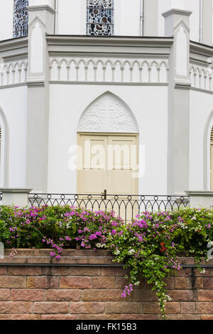 Singapore, 26 Feb 2016: Beautiful architectural detials of Chijmes chapel. Stock Photo