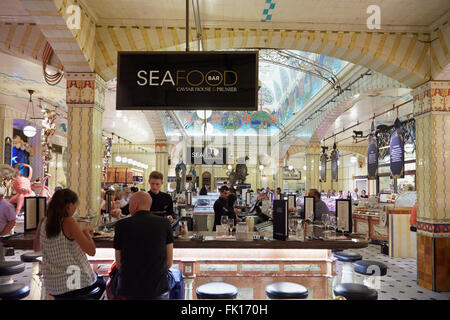 Harrods department store interior, sea food area with people in London Stock Photo