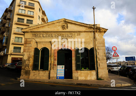 Old sea water distallation building, Tas Sliema, Valletta, Malta. Stock Photo