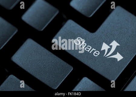 Horizontal close up of black keys on a keyboard with the word share and an arrow symbol on one of them Stock Photo