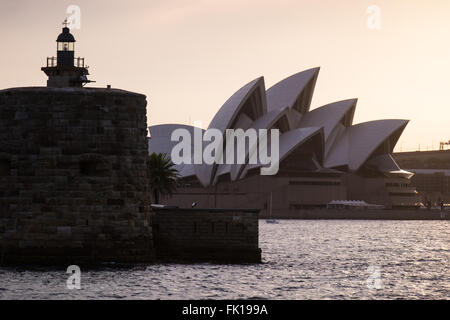 Fort Denison and Sydney Opera House in summer evening light Stock Photo