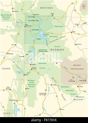 Yellowstone National Park (United States of America, USA) map vector ...