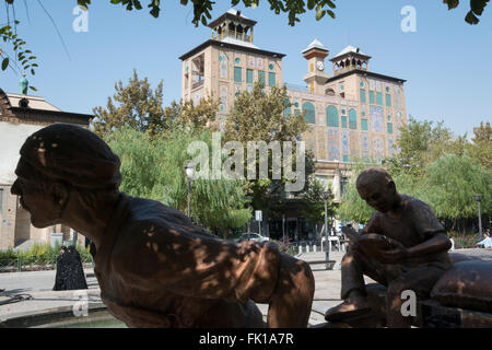 Golestan Palace with urban statue in foreground. Tehran. Iran. Stock Photo