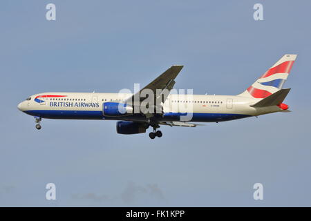 British Airways Boeing 767-300ER G-BNWB landing at London Heathrow Airport Stock Photo