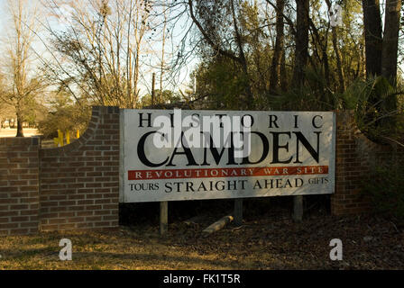 Historic Camden Revolutionary War Site sign South Carolina USA Stock Photo