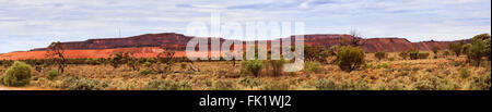 wide horizontal panorama of open pit iron ore mine in South Australia - Iron Knob town. Stock Photo