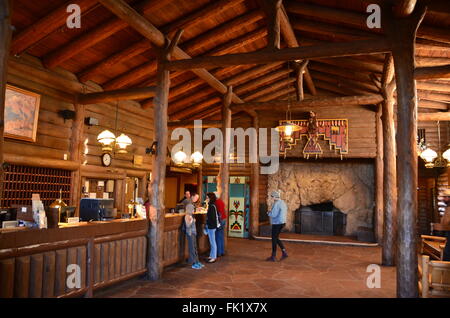 The interior of the historic Bright Angel Lodge in the Grand Canyon ...