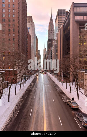 New York, New York, USA - January 24, 2016: The view looking west down 42nd street in Manhattan from Tudor City in the winter. T Stock Photo