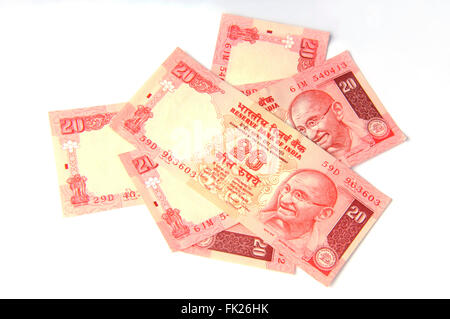 A twenty rupee notes (Indian Currency) Stock Photo