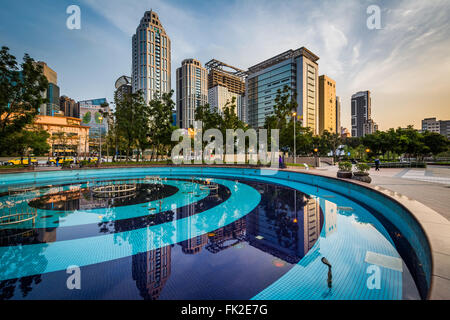 Pool and modern skyscrapers at Banqiao, in New Taipei City, Taiwan. Stock Photo