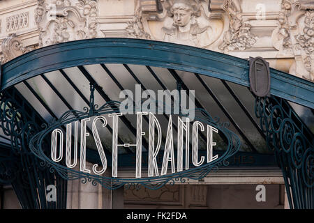 Art-nouveau Train Station Sign, Rennes, France Stock Photo