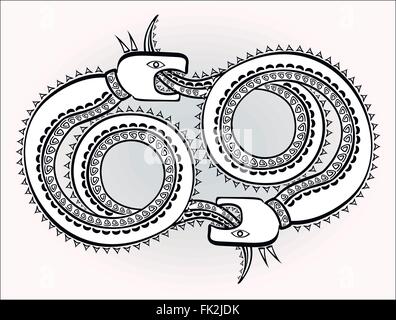 Decorative ethnic pattern in style of Indian and Northern Russian populations of stylized snakes chase each other. EPS10 vector illustration. Stock Vector