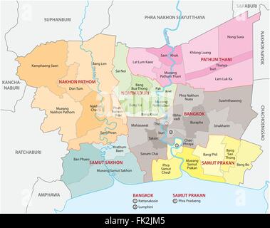 Administrative Vector Map Of Bangkok Metropolitan Area, Thailand Stock 