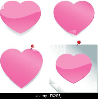 Heart shaped stickers and post notes. Adhesive heart labels for notes. Vector Illustration Stock Vector