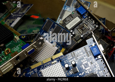 Landfill computer components. Broken equipment. Stock Photo