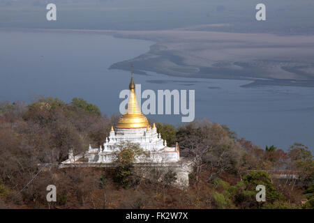Asia, Southeast Asia, Myanmar, Mawlamyine, view over the Thanlwin (Salween) river with a pagoda (paya) in the foreground Stock Photo