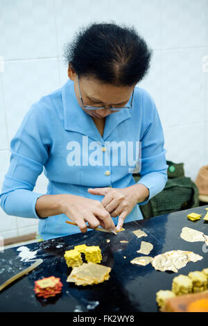 Gold leaf factory in Mandalay Stock Photo